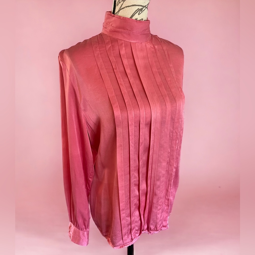 Vintage 100% Silk Jason Prescott Pink Blouse long sleeve button down Large - Picture 2 of 14